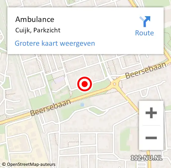 Locatie op kaart van de 112 melding: Ambulance Cuijk, Parkzicht op 14 juli 2019 16:17