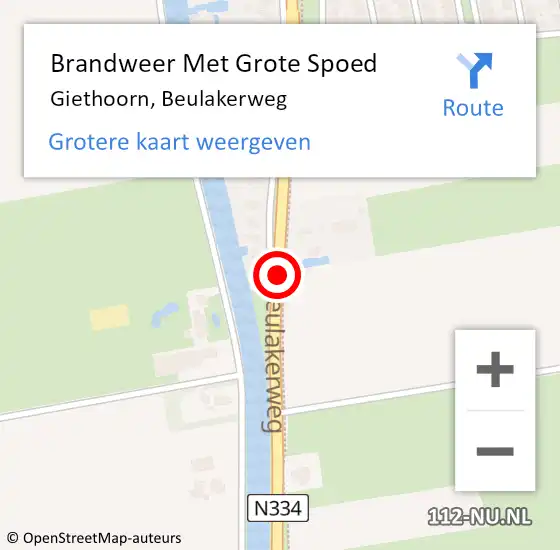 Locatie op kaart van de 112 melding: Brandweer Met Grote Spoed Naar Giethoorn, Beulakerweg op 14 juli 2019 17:06