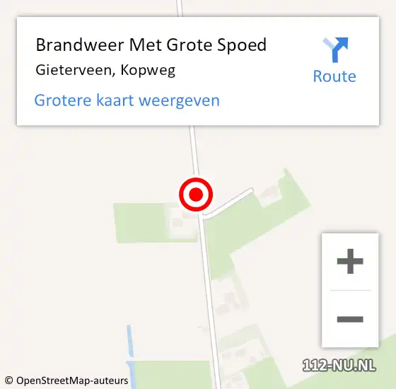 Locatie op kaart van de 112 melding: Brandweer Met Grote Spoed Naar Gieterveen, Kopweg op 14 juli 2019 17:31