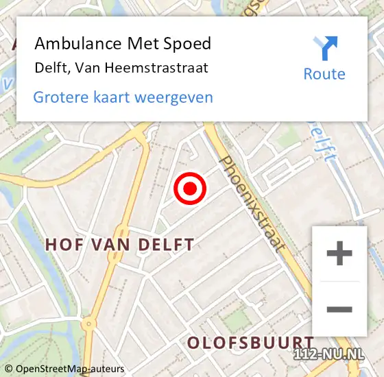 Locatie op kaart van de 112 melding: Ambulance Met Spoed Naar Delft, Van Heemstrastraat op 14 juli 2019 18:02