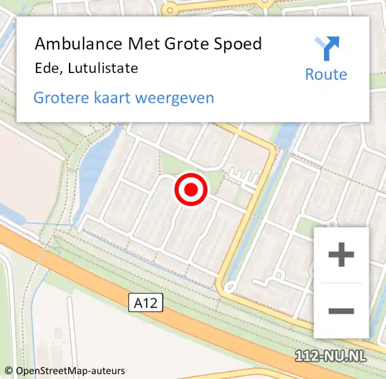 Locatie op kaart van de 112 melding: Ambulance Met Grote Spoed Naar Ede, Lutulistate op 14 juli 2019 18:12