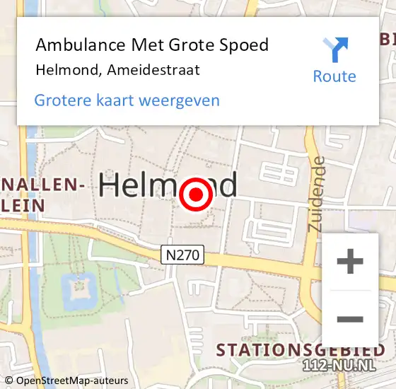 Locatie op kaart van de 112 melding: Ambulance Met Grote Spoed Naar Helmond, Ameidestraat op 14 juli 2019 18:14