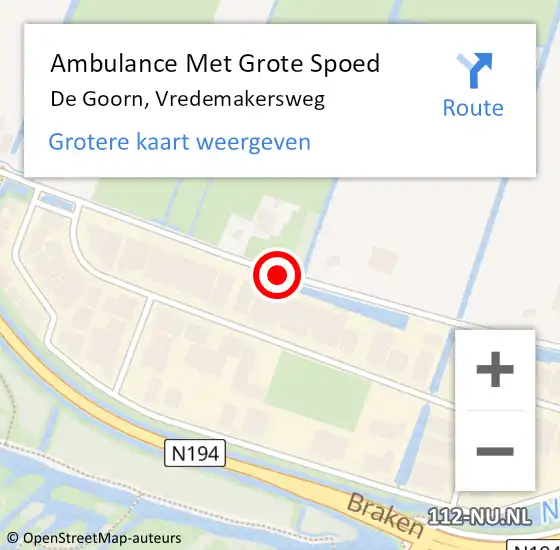 Locatie op kaart van de 112 melding: Ambulance Met Grote Spoed Naar De Goorn, Vredemakersweg op 14 juli 2019 19:13