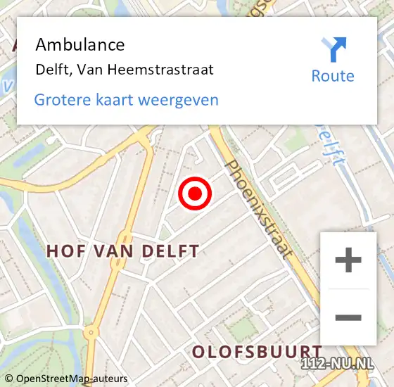 Locatie op kaart van de 112 melding: Ambulance Delft, Van Heemstrastraat op 14 juli 2019 20:13