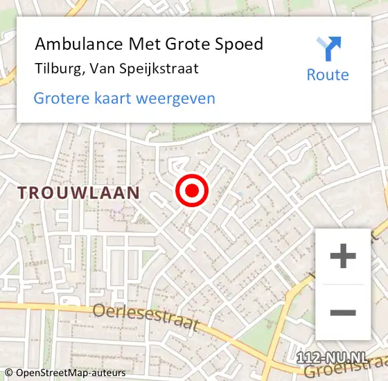 Locatie op kaart van de 112 melding: Ambulance Met Grote Spoed Naar Tilburg, Van Speijkstraat op 14 juli 2019 21:13