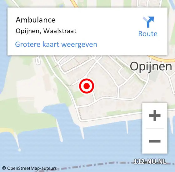 Locatie op kaart van de 112 melding: Ambulance Opijnen, Waalstraat op 7 april 2014 15:29