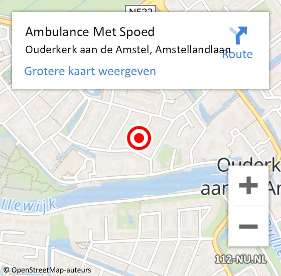 Locatie op kaart van de 112 melding: Ambulance Met Spoed Naar Ouderkerk aan de Amstel, Amstellandlaan op 14 juli 2019 22:57