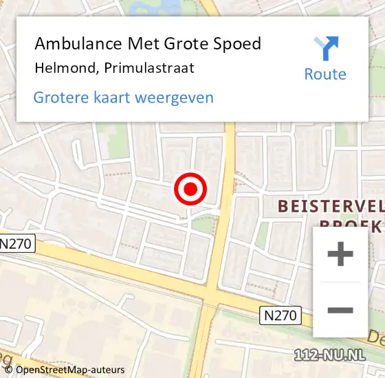 Locatie op kaart van de 112 melding: Ambulance Met Grote Spoed Naar Helmond, Primulastraat op 14 juli 2019 23:13