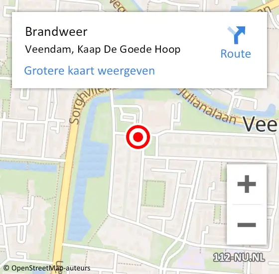 Locatie op kaart van de 112 melding: Brandweer Veendam, Kaap De Goede Hoop op 14 juli 2019 23:25