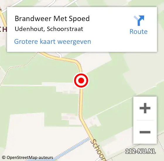 Locatie op kaart van de 112 melding: Brandweer Met Spoed Naar Udenhout, Schoorstraat op 15 juli 2019 00:04