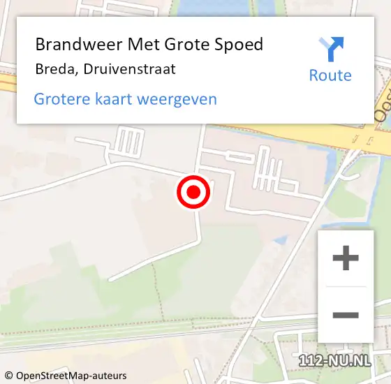 Locatie op kaart van de 112 melding: Brandweer Met Grote Spoed Naar Breda, Druivenstraat op 15 juli 2019 00:30