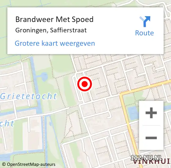 Locatie op kaart van de 112 melding: Brandweer Met Spoed Naar Groningen, Saffierstraat op 15 juli 2019 00:56
