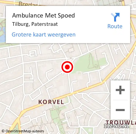 Locatie op kaart van de 112 melding: Ambulance Met Spoed Naar Tilburg, Paterstraat op 15 juli 2019 05:20