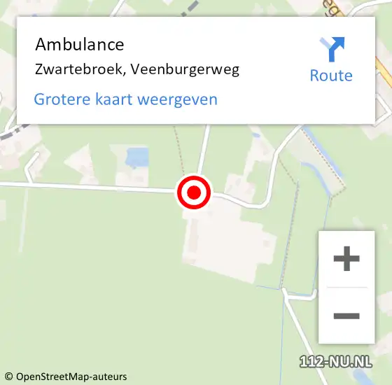 Locatie op kaart van de 112 melding: Ambulance Zwartebroek, Veenburgerweg op 15 juli 2019 08:59