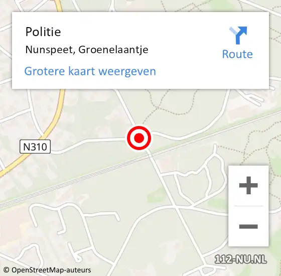 Locatie op kaart van de 112 melding: Politie Nunspeet, Groenelaantje op 15 juli 2019 09:00