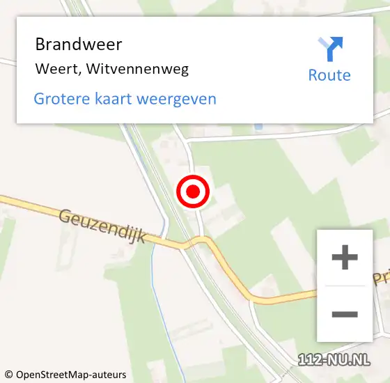 Locatie op kaart van de 112 melding: Brandweer Weert, Witvennenweg op 15 juli 2019 10:20