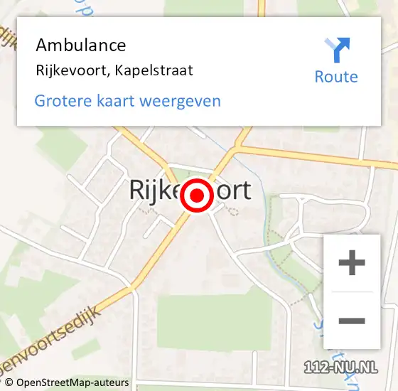 Locatie op kaart van de 112 melding: Ambulance Rijkevoort, Kapelstraat op 15 juli 2019 10:31