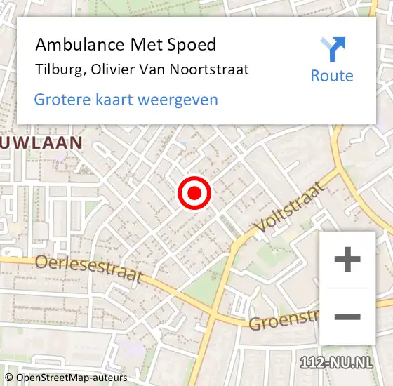 Locatie op kaart van de 112 melding: Ambulance Met Spoed Naar Tilburg, Olivier van Noortstraat op 15 juli 2019 10:34