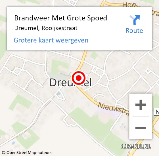 Locatie op kaart van de 112 melding: Brandweer Met Grote Spoed Naar Dreumel, Rooijsestraat op 15 juli 2019 11:05