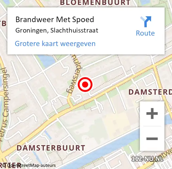 Locatie op kaart van de 112 melding: Brandweer Met Spoed Naar Groningen, Slachthuisstraat op 15 juli 2019 12:05