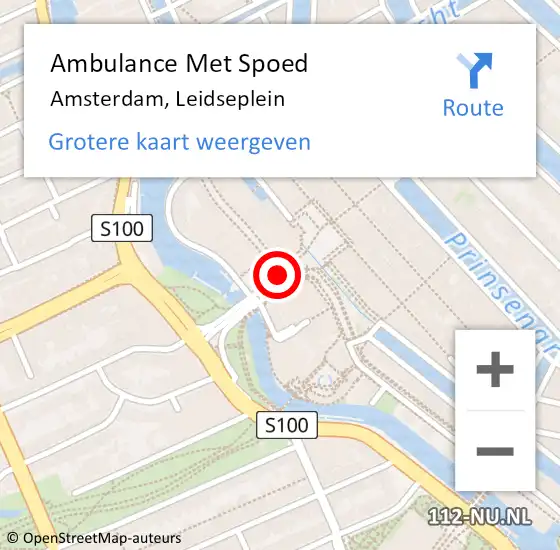 Locatie op kaart van de 112 melding: Ambulance Met Spoed Naar Amsterdam, Leidseplein op 15 juli 2019 12:42