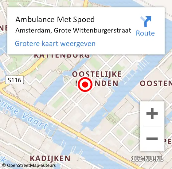 Locatie op kaart van de 112 melding: Ambulance Met Spoed Naar Amsterdam, Grote Wittenburgerstraat op 15 juli 2019 13:03