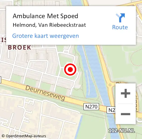 Locatie op kaart van de 112 melding: Ambulance Met Spoed Naar Helmond, Van Riebeeckstraat op 15 juli 2019 13:05