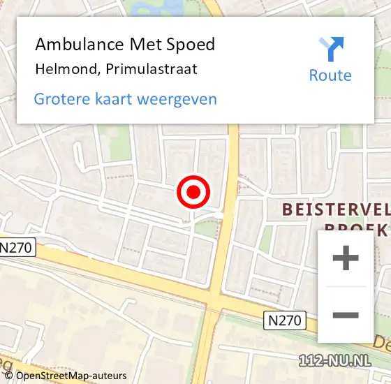 Locatie op kaart van de 112 melding: Ambulance Met Spoed Naar Helmond, Primulastraat op 15 juli 2019 13:10