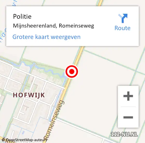 Locatie op kaart van de 112 melding: Politie Mijnsheerenland, Romeinseweg op 15 juli 2019 13:34