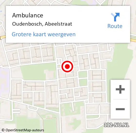 Locatie op kaart van de 112 melding: Ambulance Oudenbosch, Abeelstraat op 15 juli 2019 15:46