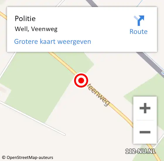Locatie op kaart van de 112 melding: Politie Well, Veenweg op 15 juli 2019 16:33