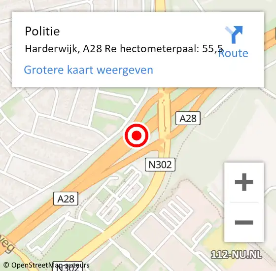Locatie op kaart van de 112 melding: Politie Harderwijk, A28 Re hectometerpaal: 52,5 op 15 juli 2019 16:45