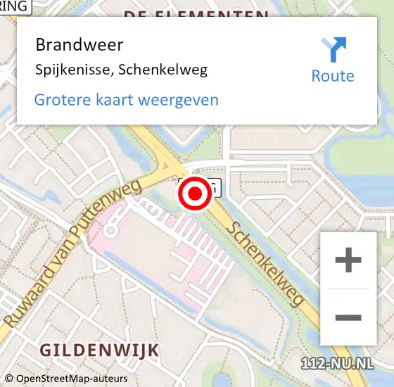 Locatie op kaart van de 112 melding: Brandweer Spijkenisse, Schenkelweg op 15 juli 2019 17:25
