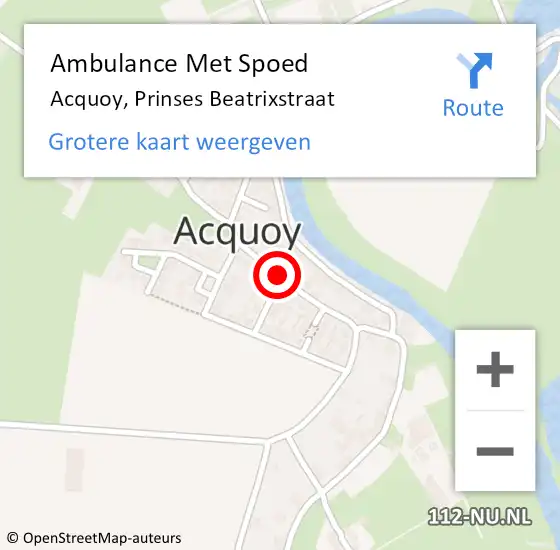 Locatie op kaart van de 112 melding: Ambulance Met Spoed Naar Acquoy, Prinses Beatrixstraat op 15 juli 2019 18:59