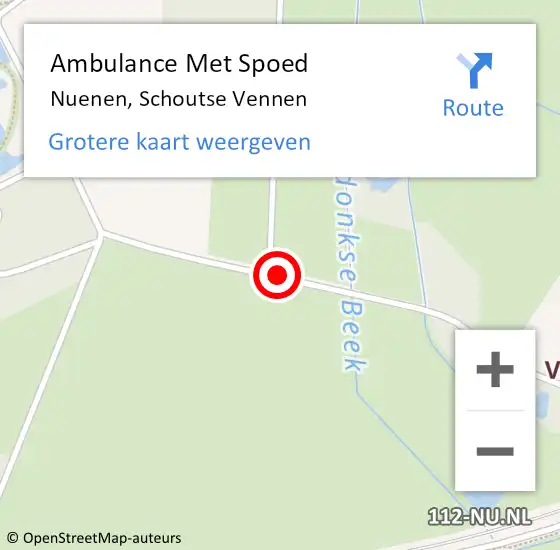 Locatie op kaart van de 112 melding: Ambulance Met Spoed Naar Nuenen, Schoutse Vennen op 15 juli 2019 21:05