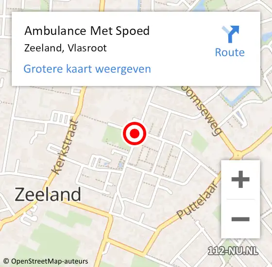 Locatie op kaart van de 112 melding: Ambulance Met Spoed Naar Zeeland, Vlasroot op 15 juli 2019 21:43