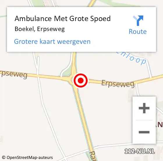 Locatie op kaart van de 112 melding: Ambulance Met Grote Spoed Naar Boekel, Erpseweg op 15 juli 2019 21:49