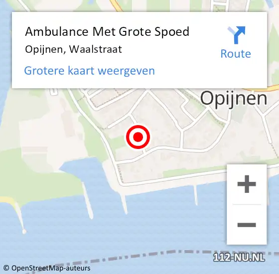 Locatie op kaart van de 112 melding: Ambulance Met Grote Spoed Naar Opijnen, Waalstraat op 15 juli 2019 22:14