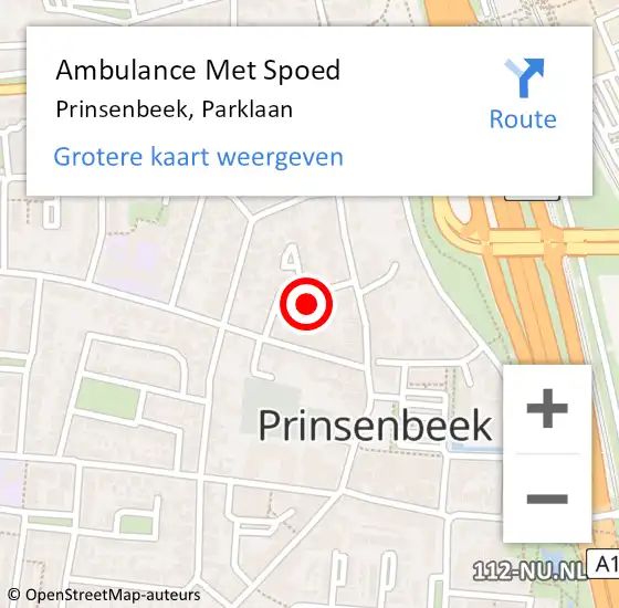 Locatie op kaart van de 112 melding: Ambulance Met Spoed Naar Prinsenbeek, Parklaan op 15 juli 2019 22:59