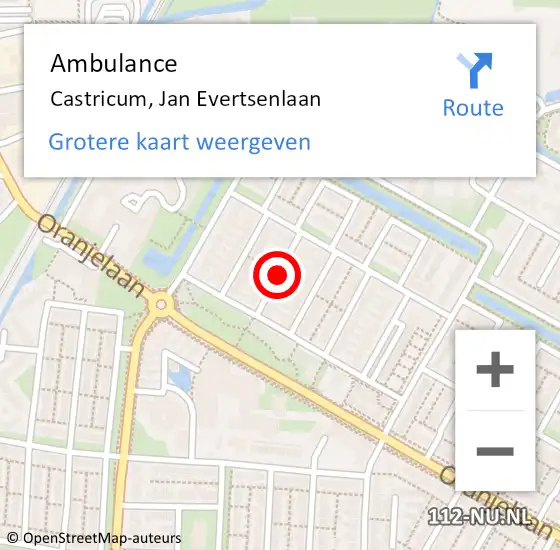 Locatie op kaart van de 112 melding: Ambulance Castricum, Jan Evertsenlaan op 16 juli 2019 01:38