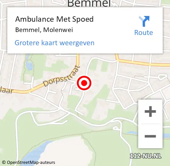 Locatie op kaart van de 112 melding: Ambulance Met Spoed Naar Bemmel, Molenwei op 16 juli 2019 04:43