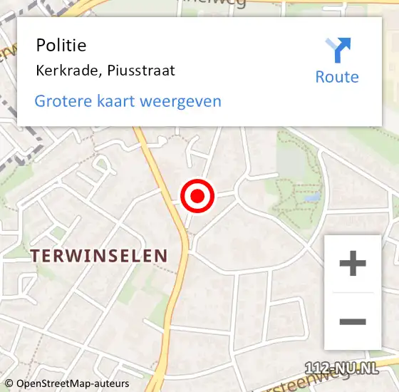 Locatie op kaart van de 112 melding: Politie Kerkrade, Piusstraat op 16 juli 2019 07:08