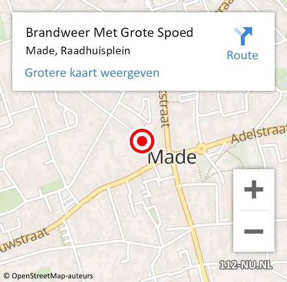 Locatie op kaart van de 112 melding: Brandweer Met Grote Spoed Naar Made, Raadhuisplein op 16 juli 2019 08:00