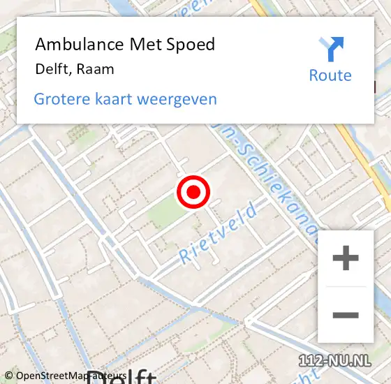 Locatie op kaart van de 112 melding: Ambulance Met Spoed Naar Delft, Raam op 16 juli 2019 09:06