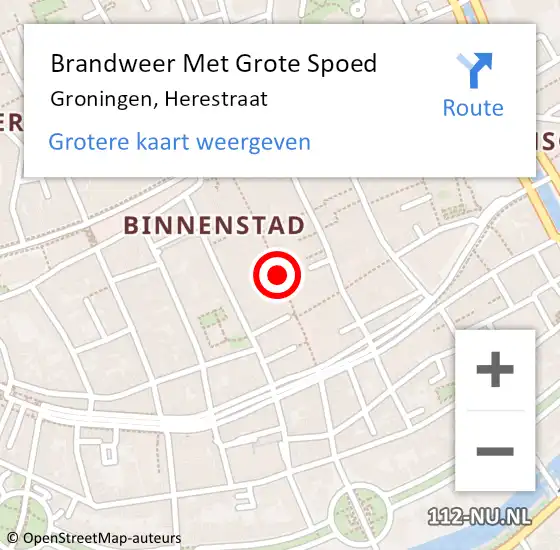 Locatie op kaart van de 112 melding: Brandweer Met Grote Spoed Naar Groningen, Herestraat op 16 juli 2019 09:58
