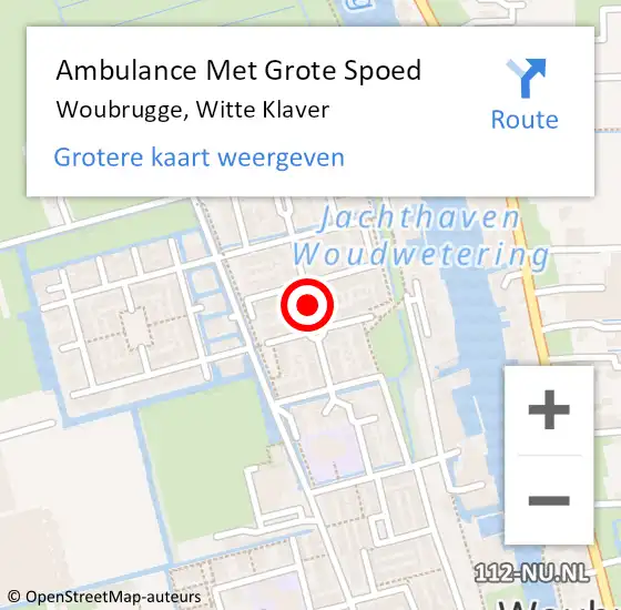 Locatie op kaart van de 112 melding: Ambulance Met Grote Spoed Naar Woubrugge, Witte Klaver op 16 juli 2019 10:51