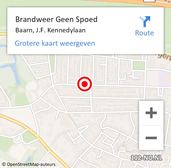 Locatie op kaart van de 112 melding: Brandweer Geen Spoed Naar Baarn, J.F. Kennedylaan op 16 juli 2019 11:02