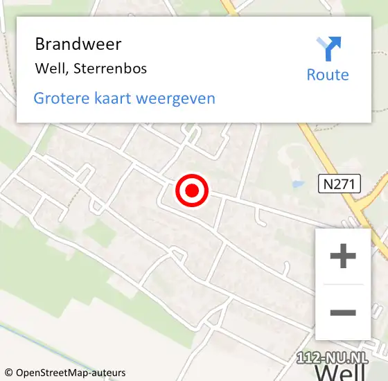 Locatie op kaart van de 112 melding: Brandweer Well, Sterrenbos op 16 juli 2019 11:27