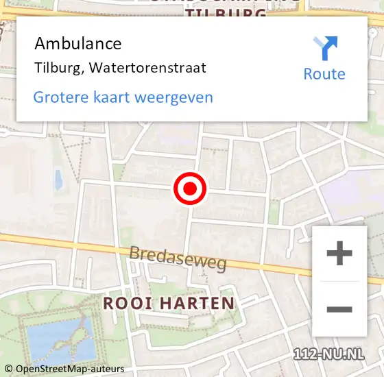 Locatie op kaart van de 112 melding: Ambulance Tilburg, Watertorenstraat op 16 juli 2019 11:41