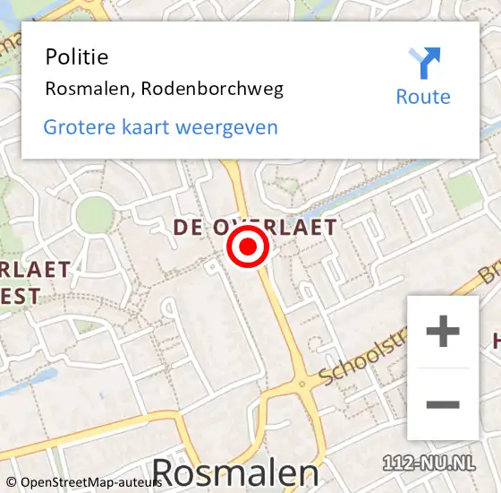 Locatie op kaart van de 112 melding: Politie Rosmalen, Rodenborchweg op 16 juli 2019 11:54